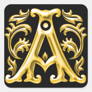 Adesivo Quadrado Letra inicial A maiúscula Sticker em Dourado