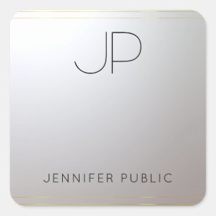 Adesivo Quadrado Letra inicial do Monograma de prata Dourada