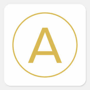 Adesivo Quadrado Letra Inicial Monograma Elegante Cor Dourada Branc