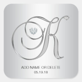 Adesivo Quadrado Letra Inicial Monograma Elegante Personalizada