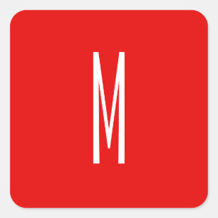 Adesivo Quadrado Letra inicial Monograma Estilo moderno Branco verm