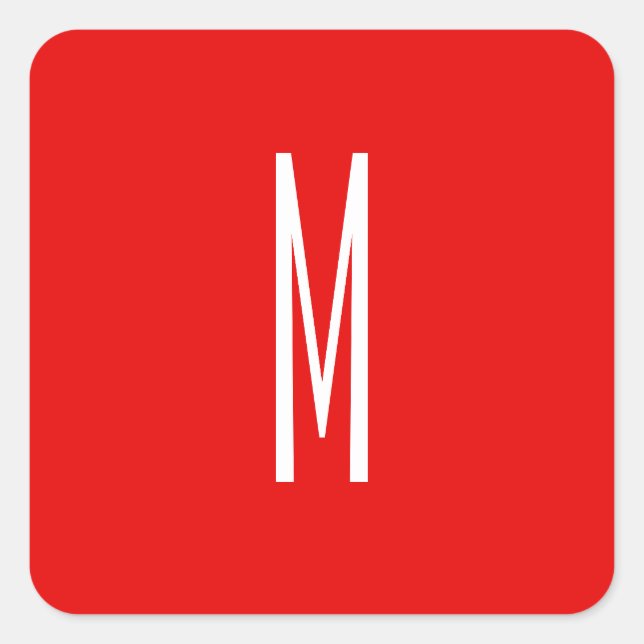 Adesivo Quadrado Letra inicial Monograma Estilo moderno Branco verm (Frente)