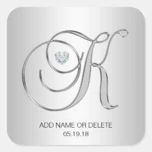 Adesivo Quadrado Letra inicial Monogrammed de prata elegante feita