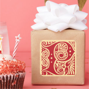 Adesivo Quadrado Letra inicial P do Monograma de Vintage