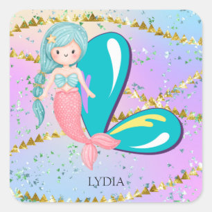 Adesivo Quadrado Letra L Monograma Aquarela Enfermeiro de Sereia Cu