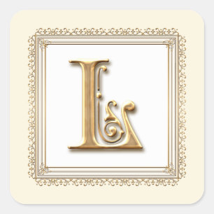 Adesivo Quadrado Letra L - Selo formal clássico do ouro & do
