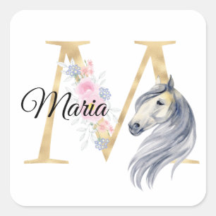 Adesivo Quadrado Letra M personalizada monograma com cavalo 