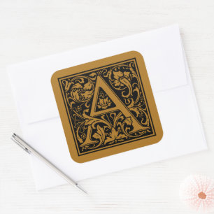 Adesivo Quadrado Letra Maiúscula A William Morris Dourado Antigo Ma