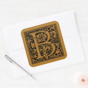 Adesivo Quadrado Letra Maiúscula B de William Morris Dourado Antigo
