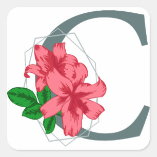 Adesivo Quadrado Letra maiúscula C monograma floral