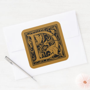 Adesivo Quadrado Letra Maiúscula D de William Morris Antigo Dourado