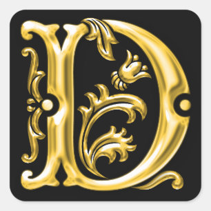 Adesivo Quadrado Letra maiúscula D inicial Sticker em Dourado