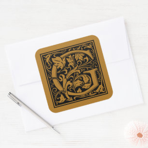 Adesivo Quadrado Letra Maiúscula G de William Morris Dourado Antigo