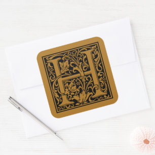 Adesivo Quadrado Letra Maiúscula H de William Morris Dourado Antigo