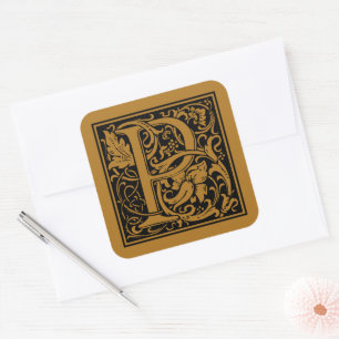 Adesivo Quadrado Letra Maiúscula P de William Morris Dourado Antigo