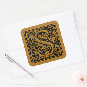Adesivo Quadrado Letra Maiúscula S de William Morris Dourado Antigo