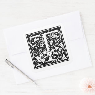 Adesivo Quadrado Letra Maiúscula T de William Morris em Branco