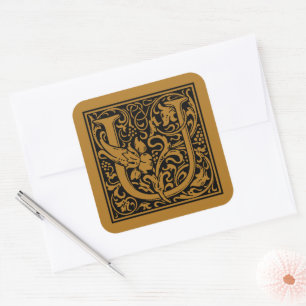 Adesivo Quadrado Letra Maiúscula U de William Morris Dourado Antigo