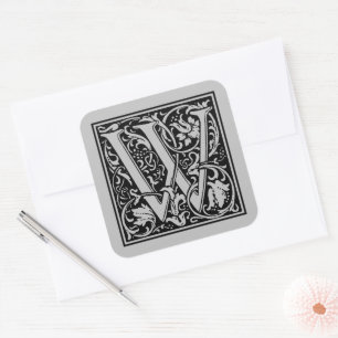 Adesivo Quadrado Letra Maiúscula W de William Morris Prata Fosca