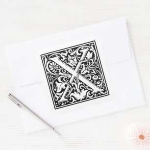 Adesivo Quadrado Letra Maiúscula X de William Morris em Branco
