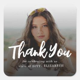 Adesivo Quadrado Letra Moderna de Pincel Foto Graduação Agradecimen