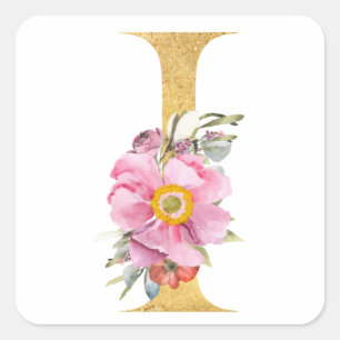 Adesivo Quadrado Letra MONOGRAMA dourada I com flores