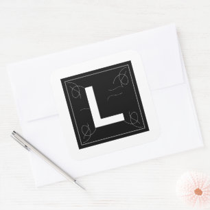 Adesivo Quadrado Letra Monograma L de Frame e Florescer em Branco