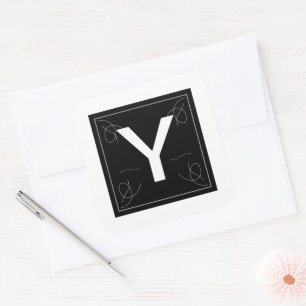 Adesivo Quadrado Letra Monograma Y de Frame e Flourish em Branco