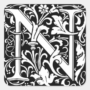 Adesivo Quadrado Letra N Monograma Medieval Art Nouveau