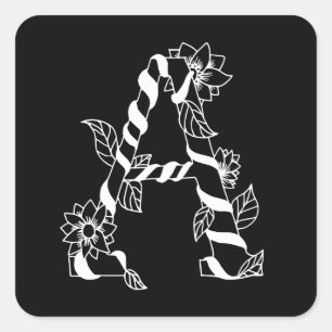 Adesivo Quadrado Letra negra e branca "A" com flores geminadas