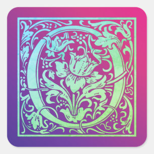 Adesivo Quadrado Letra O Colorida Gradiente da Primeira Letra Vinta