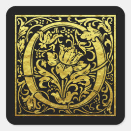 Adesivo Quadrado Letra O Primeira Letra Faux Dourado preto