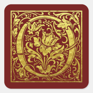 Adesivo Quadrado Letra O Primeira Letra Faux Vermelho Dourado