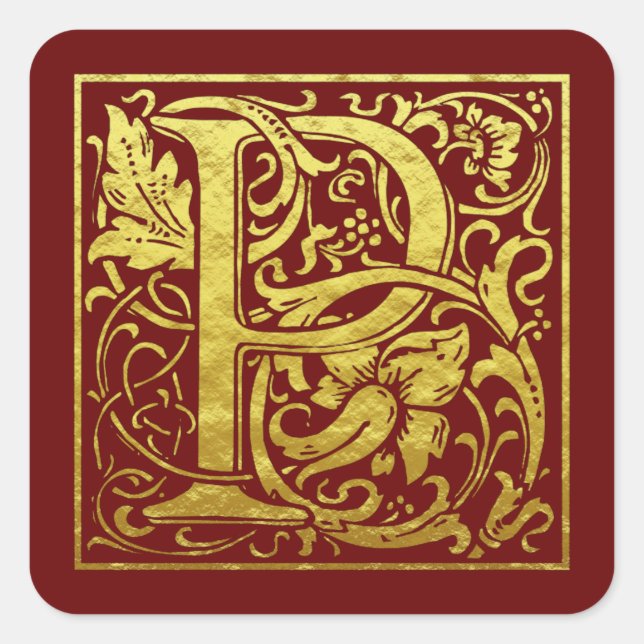 Adesivo Quadrado Letra P Primeira Letra Faux Dourada (Frente)