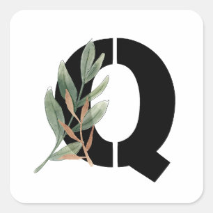 Adesivo Quadrado Letra Q Monograma Faux Gold Foil (folha de alumíni