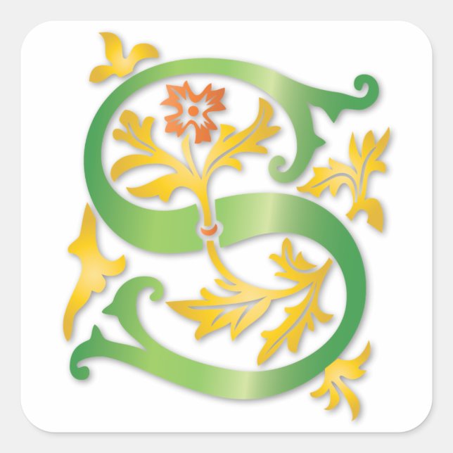 Adesivo Quadrado Letra S Monograma Fleur de lis (Frente)