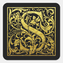 Adesivo Quadrado Letra S Primeira Letra Preto Escuro Dourado
