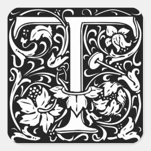 Adesivo Quadrado Letra T Monograma Medieval Art Nouveau