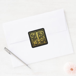 Adesivo Quadrado Letra T Primeira Letra Faux Dourado Preto