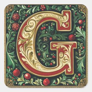 Adesivo Quadrado Letra Verde Natal Vermelha e Esmeralda G