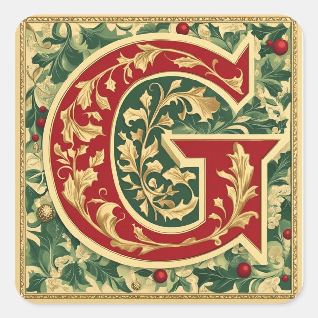 Adesivo Quadrado Letra vermelha e Dourada G com Greenerescência de  (Frente)