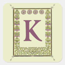 Adesivo Quadrado Letra Vintage Monograma Floral Frame Nouveau