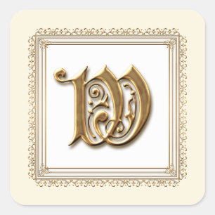 Adesivo Quadrado Letra W - Selo formal clássico do ouro & do