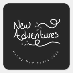 Adesivo Quadrado Letras à Mão de Feliz Ano Novo Favor de Giz