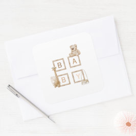 Adesivo Quadrado Letras de Bloco de Madeira Neutral Boho