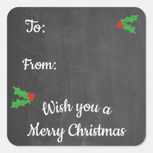 Adesivo Quadrado Letras de Quadro Negro de Natal de Azevinho