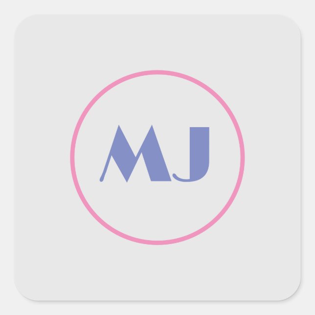 Adesivo Quadrado Letras iniciais azuis de monograma moderno e elega (Frente)