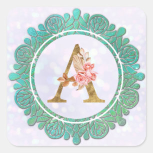 Adesivo Quadrado Letras iniciais de monograma elegante com Mandala