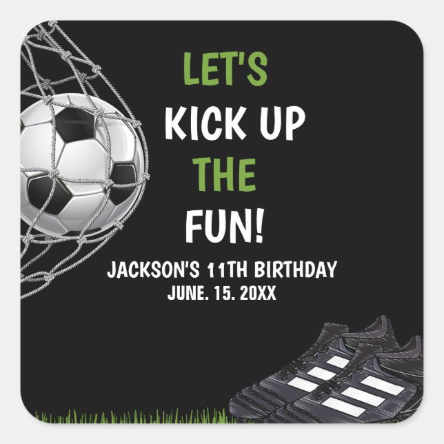 Adesivo Quadrado Let's Kick up the fun!, Fun Soccer Birthday (Frente)