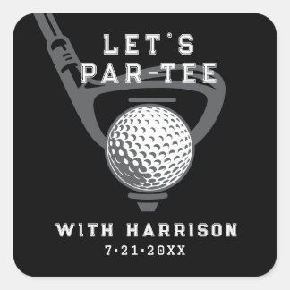 Adesivo Quadrado Let's Par-tee Golf Theme Birthday Black